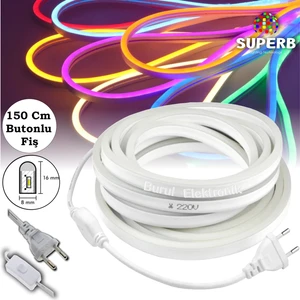 Atlantis Neon Hortum Işık LED Şerit Aydınlatma Aç Kapat Düğmeli 220 Volt Fiş Dahil Mavi 5 m