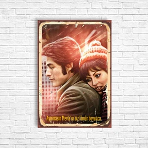 Trend Poster Kadir Inanır Türkan Şoray Yeşilçam Retro Ahşap Poster