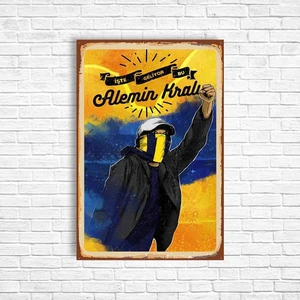 Trend Poster Sarı Lacivert Retro Ahşap Poster