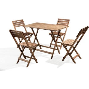 Barış Ahşap Ahşap Katlanır 4 Kişilik Masa Sandalye Takımı Balkon Bahçe Teras Masa Seti