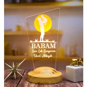 Sevgi Lambası Babaya Hediye, Babalar Günü Hediyesi, Babama Hediye, Baba, Çocuk ve Güneş Figürlü Renkli LED Lamba Totem Şeklinde