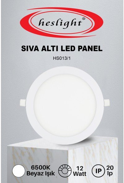 Heslight HS.013/1 12W Sıva Altı Yuvarlak Spot LED Panel 6500K Beyaz Işık Drıver Hediye