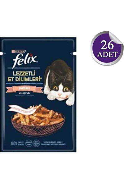 Felix Pouch Tasty Shreds Somonlu Lezzetli Et Dilimleri Yaş Kedi Maması 80 gr x 26 Adet
