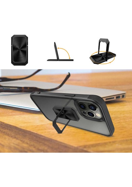 Apple iPhone 12 Pro Max Uyumlu Kılıf Kapak Ipli Askılı, Metal Stand Yüzüklü Luxury Series Case