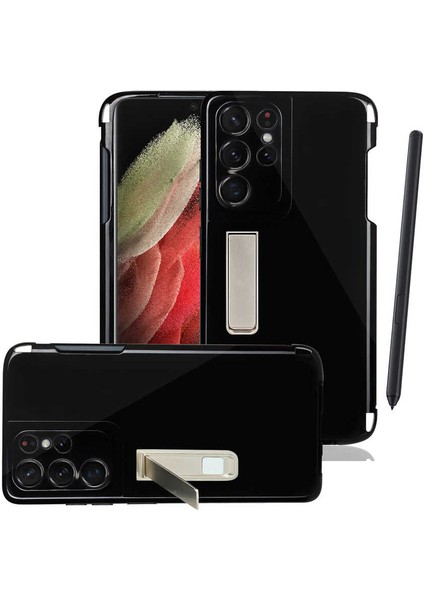 Samsung Galaxy S21 Ultra Uyumlu Kılıf Standlı Kalem Bölmeli Ultra Ince Ultra Esnek Silikon Siyah