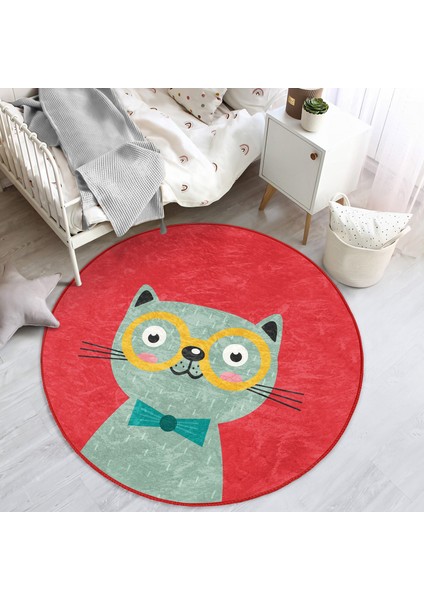 Renkli Kedi Çocuk & Genç Odası Makinede Yıkanabilir Kaymaz Tabanlı Yuvarlak Çocuk Halısı indirimleri