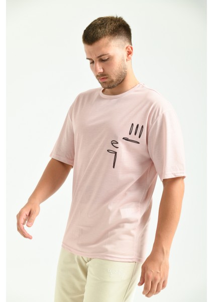 Gül Kurusu Owersize Baskılı T-Shirt