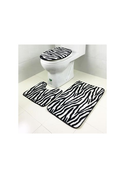 3 Adet / Takım Flanel Zebra Desensiz Kaymaz Mat Banyo Halısı (45 x 75 cm) (Yurt Dışından) modelleri