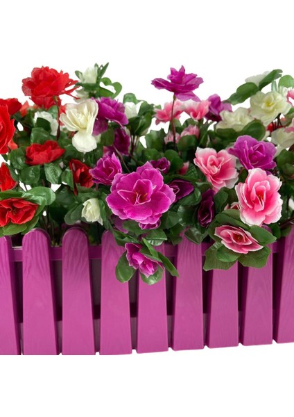 Yapay Çiçek Mor Çit Balkon Saksısı Renkli Açelya Çiçekli 55*20CM