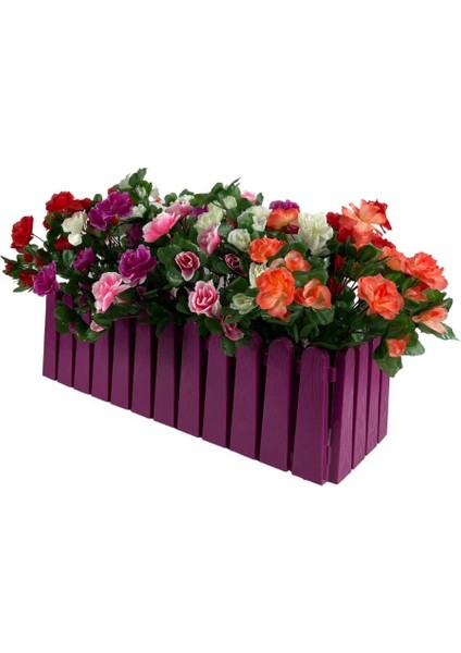 Yapay Çiçek Mor Çit Balkon Saksısı Renkli Açelya Çiçekli 55*20CM