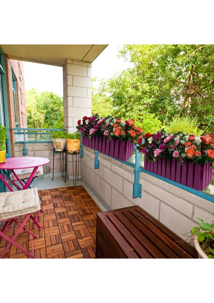 Yapay Çiçek Mor Çit Balkon Saksısı Renkli Açelya Çiçekli 55*20CM
