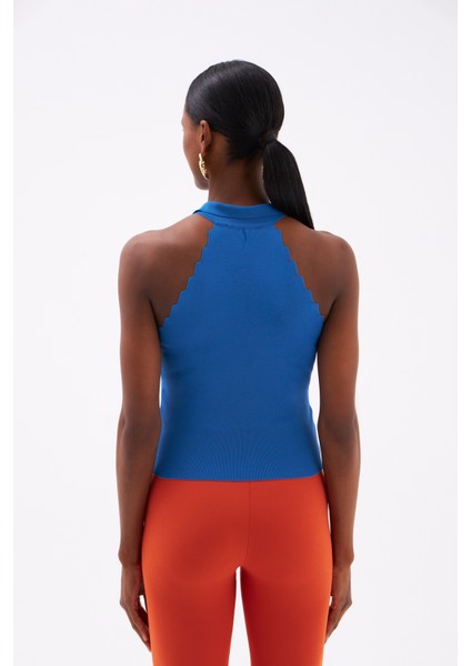 Yakalı Kolsuz Triko Bluz - Mavi indirimleri