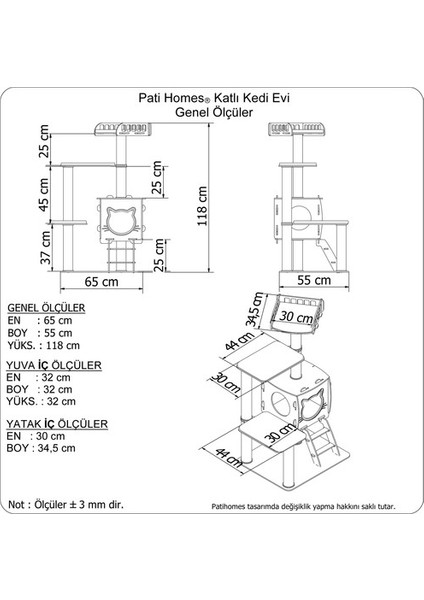 Patihomes Katlı Kedi Tırmalama Evi - Kedi Tırmalaması