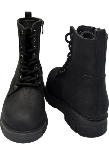 Kadın Haki Zümrüt Mat Deri Yandan Fermuarlı Bağcıklı Bot modelleri