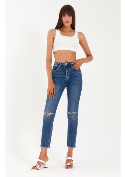 Kadın Ronna Dar Paça Yüksek Bel Jean Pantolon modelleri