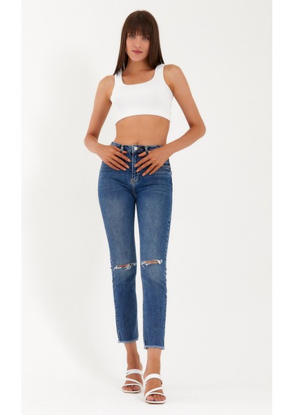 Kadın Ronna Dar Paça Yüksek Bel Jean Pantolon fırsatları