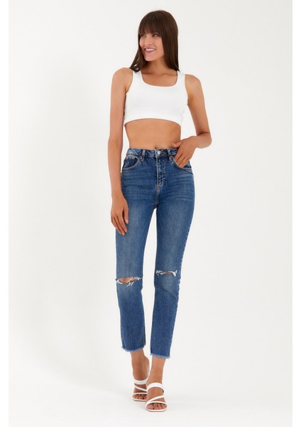 Kadın Ronna Dar Paça Yüksek Bel Jean Pantolon indirimleri