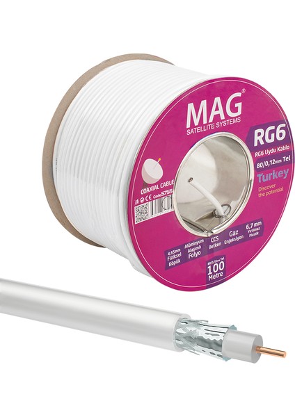 Rg6/u6 1.02 mm 80 Telli Ccs Makaralı Anten Kablosu Yerli Üretim (100 Metre)