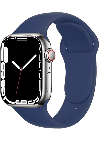 Apple Watch Seri 7 41 mm Uyumlu Silikon Kordon Kayış - Lacivert