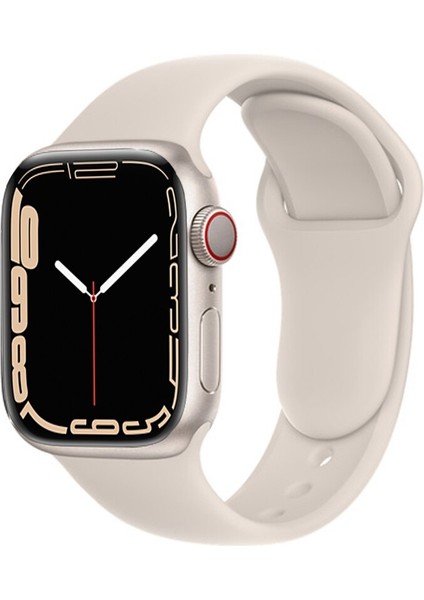 Apple Watch Seri 7 41 mm Uyumlu Silikon Kordon Kayış - Yıldız Işığı - Bej - Taş