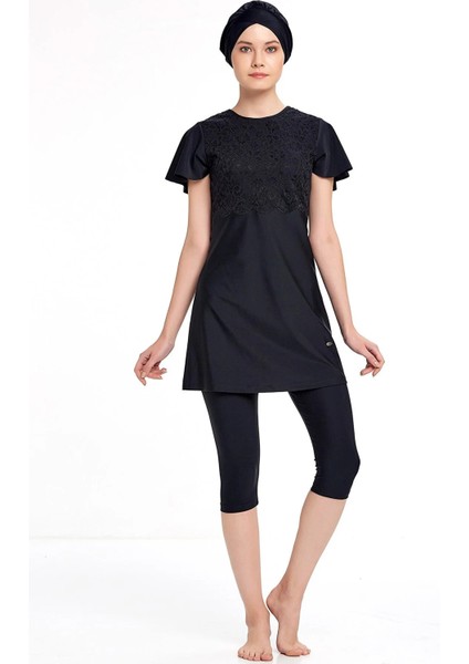 Özel Tasarım Su Tutmayan Kumaş Yarım Kollu Taytlı Mayo 3402