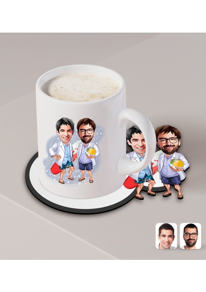 Kişiye Özel Kankalar Karikatürlü Beyaz Kupa ve Ahşap Bardak Altlığı Hediye Seti-2 fiyatları