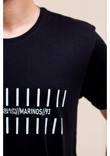 Siyah Çizgi Baskılı Normal Kesim Bisiklet Yaka Erkek Tişört 22ETSHMROS modelleri