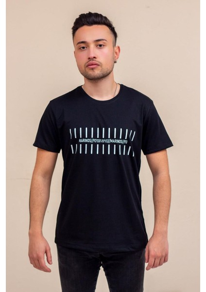 Siyah Çizgi Baskılı Normal Kesim Bisiklet Yaka Erkek Tişört 22ETSHMROS indirimleri