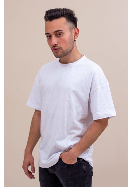Beyaz Basic Düz Baskısız Pamuklu Oversize Tişört 22ETSHOVRS