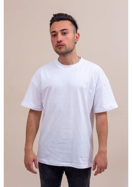 Beyaz Basic Düz Baskısız Pamuklu Oversize Tişört 22ETSHOVRS