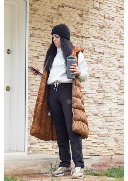 Kadın Siyah Şeritli Basic Esnek Rahat Kalıp Cepli Ince Eşofman Altı 21KESAAKT2 modelleri