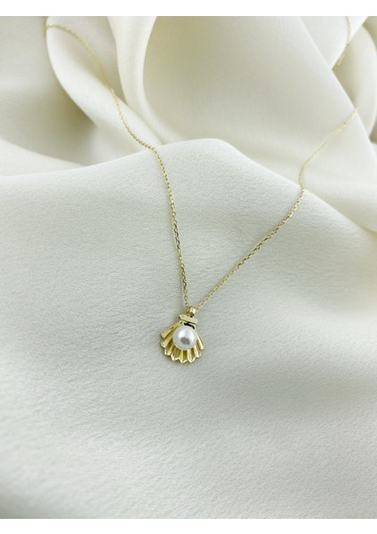 14 Ayar Altın Deniz Kabuğu Inci Kolye