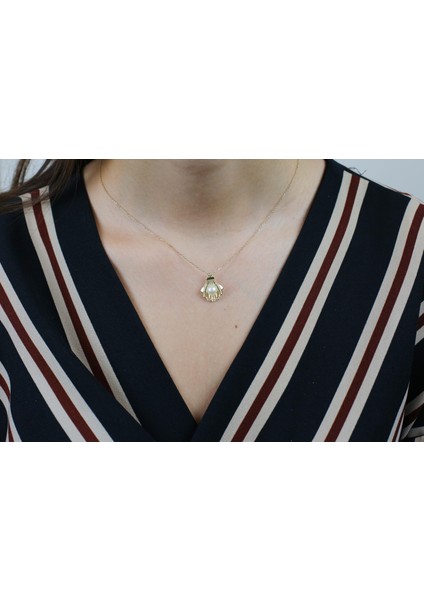 14 Ayar Altın Deniz Kabuğu Inci Kolye indirimleri