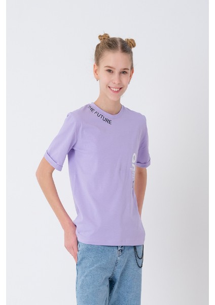 Angelos Girls Kız Çocuk Yaka Baskılı T-Shirt 8-14 Yaş T1904