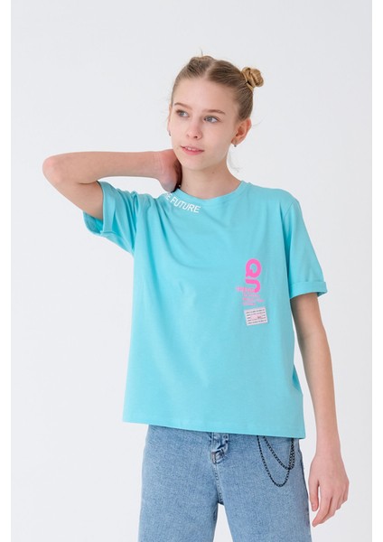 Angelos Girls Kız Çocuk Yaka Baskılı T-Shirt 8-14 Yaş T1904