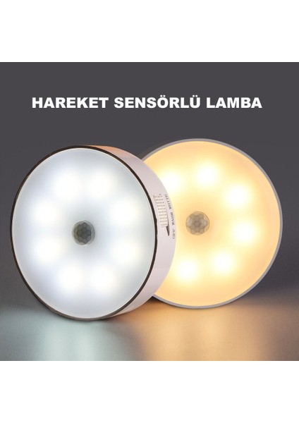 Pır Hareket Sensörlü Çift Renkli USB Şarjlı Gece Lambası