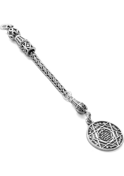 Süleyman Mührü Tasarım Kalın Zincirli 925 Ayar Gümüş Püskül