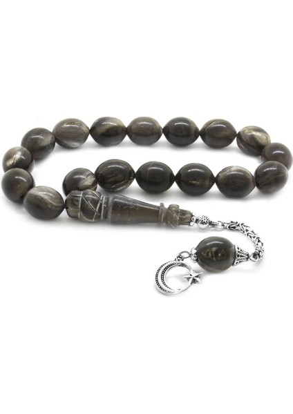 925 Ayar Gümüş Püsküllü Arpa Kesim Bufalo Boynuzu Efe Tesbihi