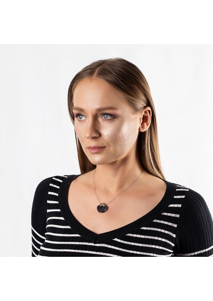 Sarı-Siyah Zirkon Taşlı Dalgalı Tasarım 925 Ayar Gümüş Bayan Kolye fiyatları