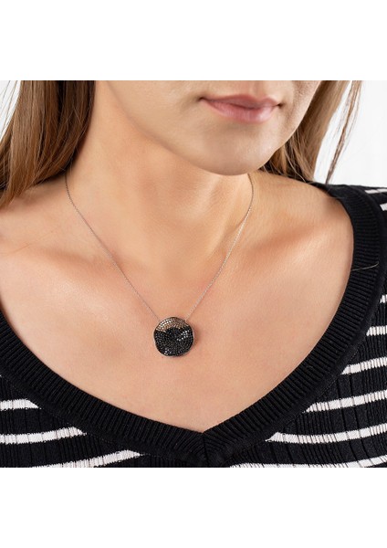 Sarı-Siyah Zirkon Taşlı Dalgalı Tasarım 925 Ayar Gümüş Bayan Kolye modelleri