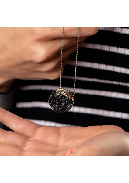 Sarı-Siyah Zirkon Taşlı Dalgalı Tasarım 925 Ayar Gümüş Bayan Kolye fırsatları