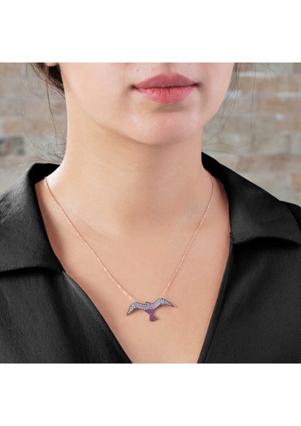 Pembe Zirkon Taşlı Martı Tasarım 925 Ayar Gümüş Bayan Kolye fiyatları