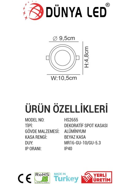 HS.2655 Pluton Boş Kasa Beyaz Yuvarlak Kolay Montaj ve Kullanım