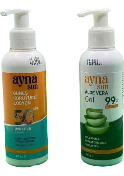 Gunes 50 Spf 150 Ml+Ayna Sun Aloevera Jel 150 ml Set fiyatları