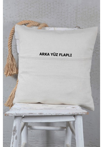 Boho Kırlent Kılıfı Yüz Çizgi Sanatı Krem, Tek Çizgi Sanatı, Minimalist Çizim 42 x 42 cm