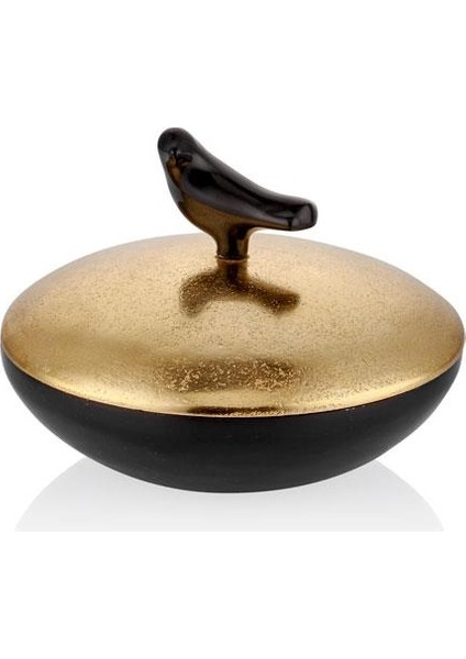 Harem Home Love Bird Serisi Siyah Üstü Gold Yuvarlak KUTU15*15*11CM