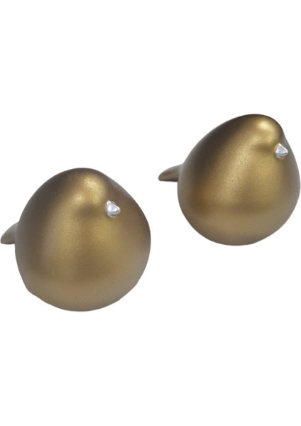 2'li Polyester Gold Renk Kuş Biblo Set (7,5cm Çap , 8,5cm Yükseklik)