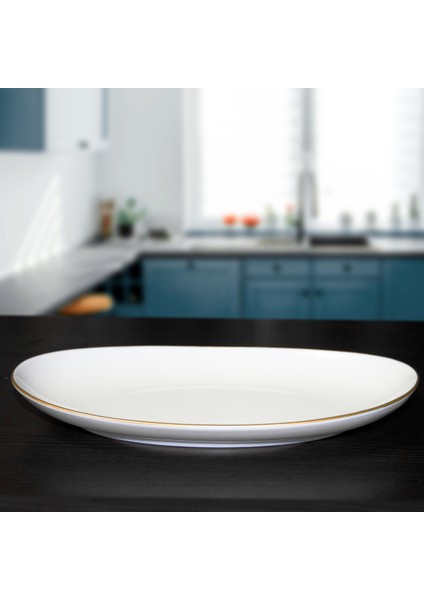Elips 2 Adet 25 cm Bone Kayık Tabak - Gold