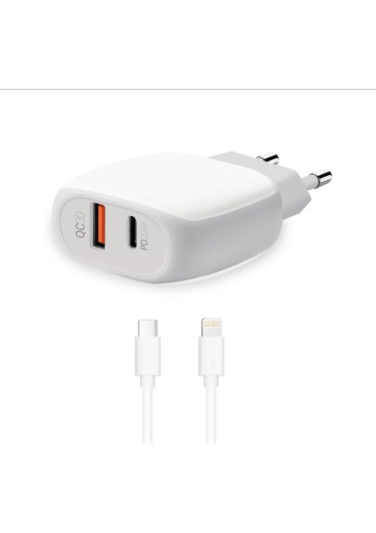 20W Pd Çift Giriş Lightning To Type C Hızlı Şarj Cihazı Iphone x 11 12 13 Uyumlu Şarz Aleti