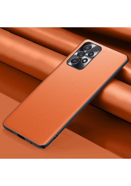 Samsung Galaxy A73 Turuncu İçin Düz Cilt Deri Kasa (Yurt Dışından)